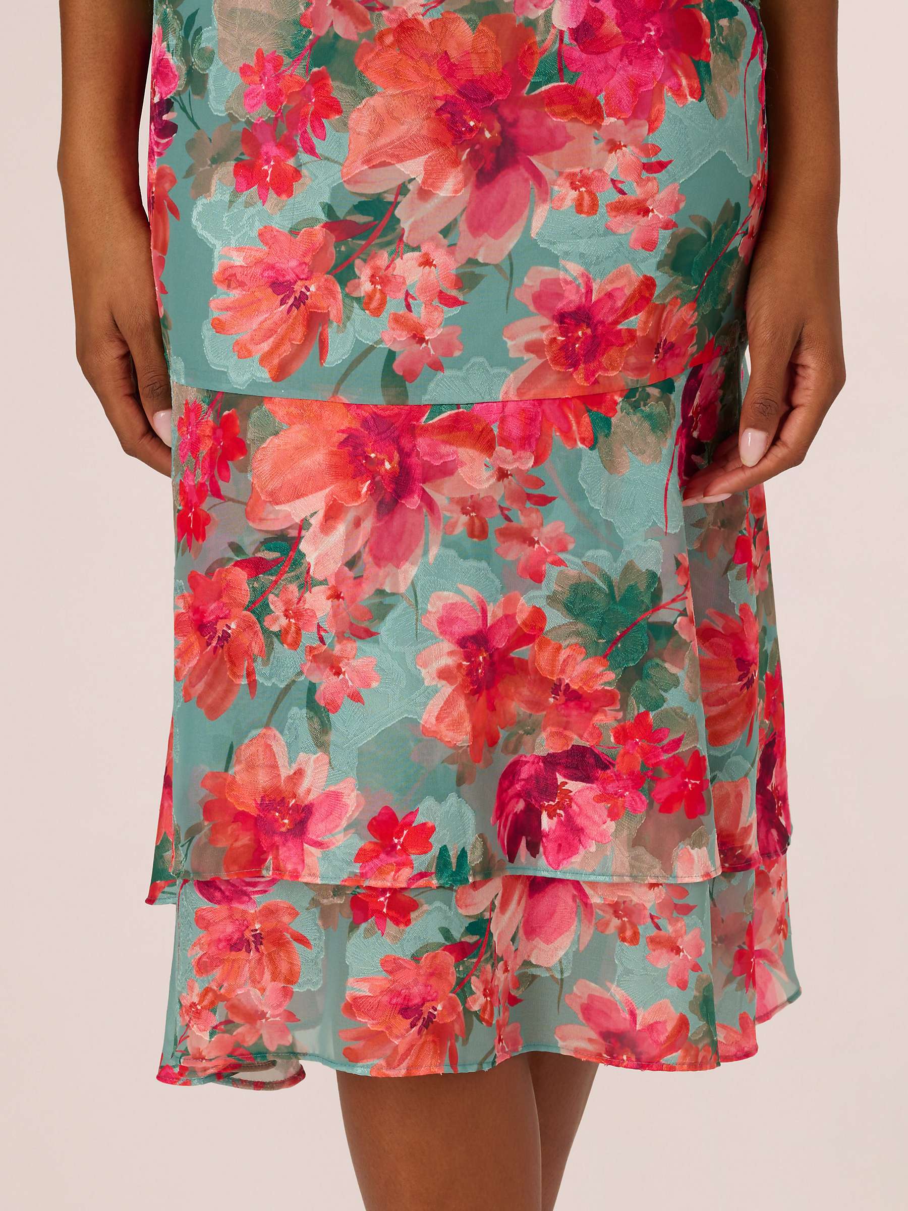 Buy Adrianna Papell V-Neck Floral Midi Dress, Turquoise/Multi Online at johnlewis.com