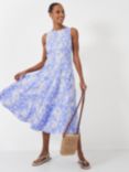 Crew Clothing Floral Fit and Flare Midi Dress, Blue/White, Blue/White