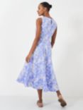 Crew Clothing Floral Fit and Flare Midi Dress, Blue/White, Blue/White