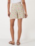 Crew Clothing Floral Linen Blend High Waisted Shorts, Pink/Multi, Pink/Multi