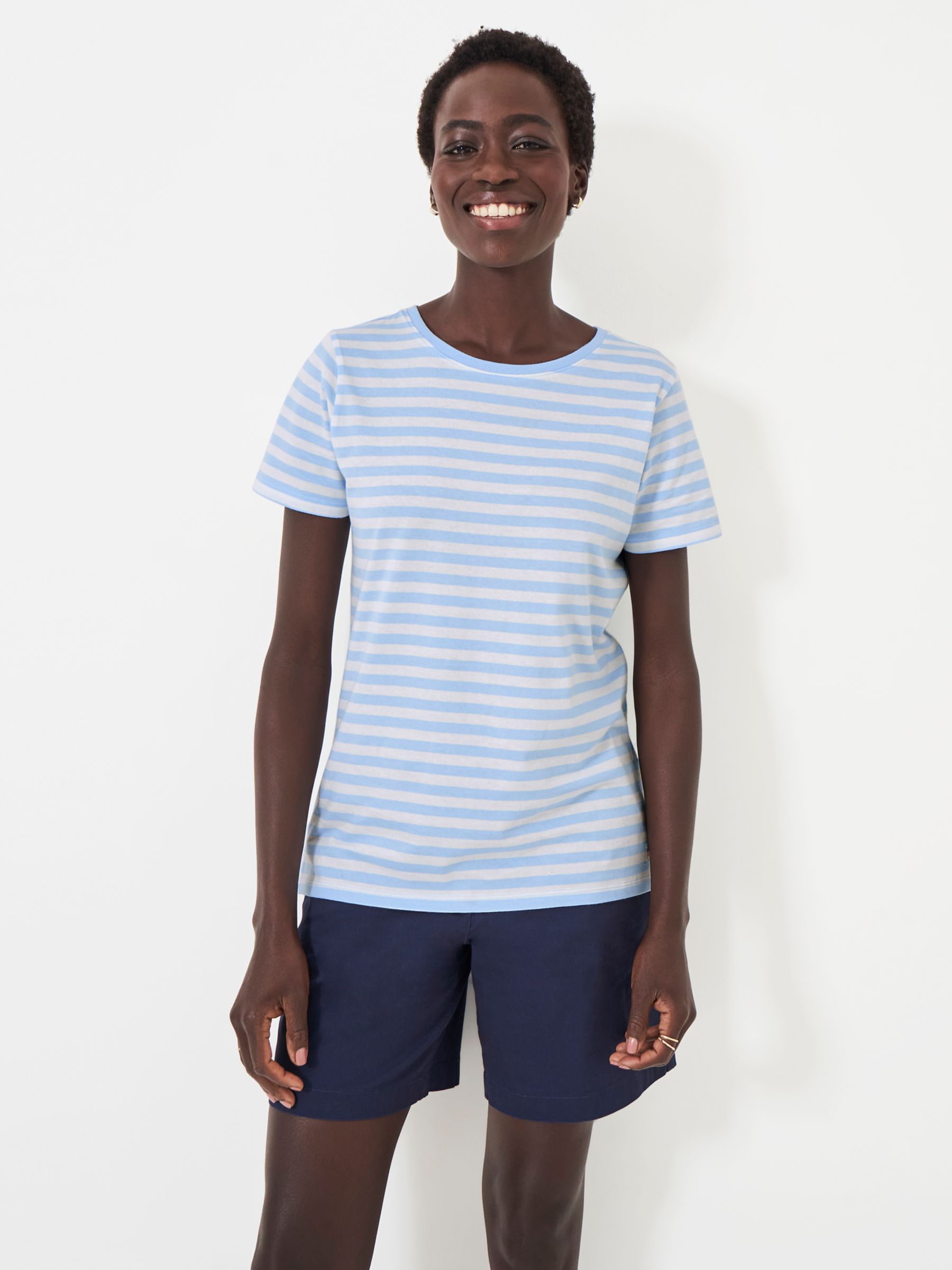 Crew Clothing Breton Stripe T-Shirt, Aqua Blue, 6