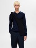 SELECTED HOMME Polo Collar Merino Wool Knit Jumper, Navy Blazer