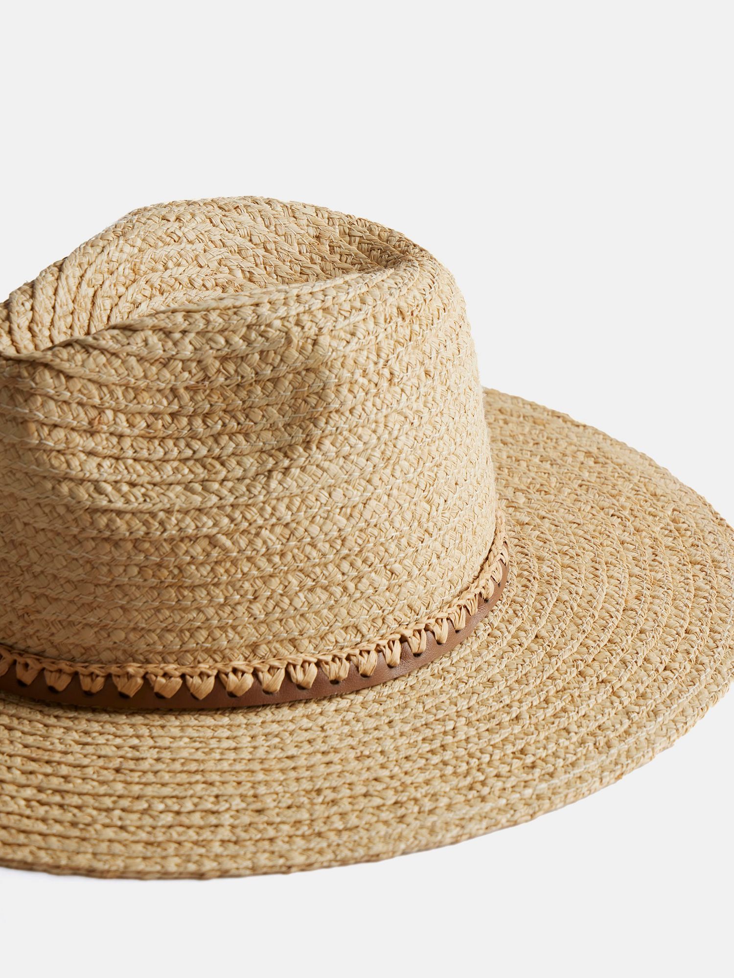 Mint Velvet Straw Fedora Hat, Natural, One Size
