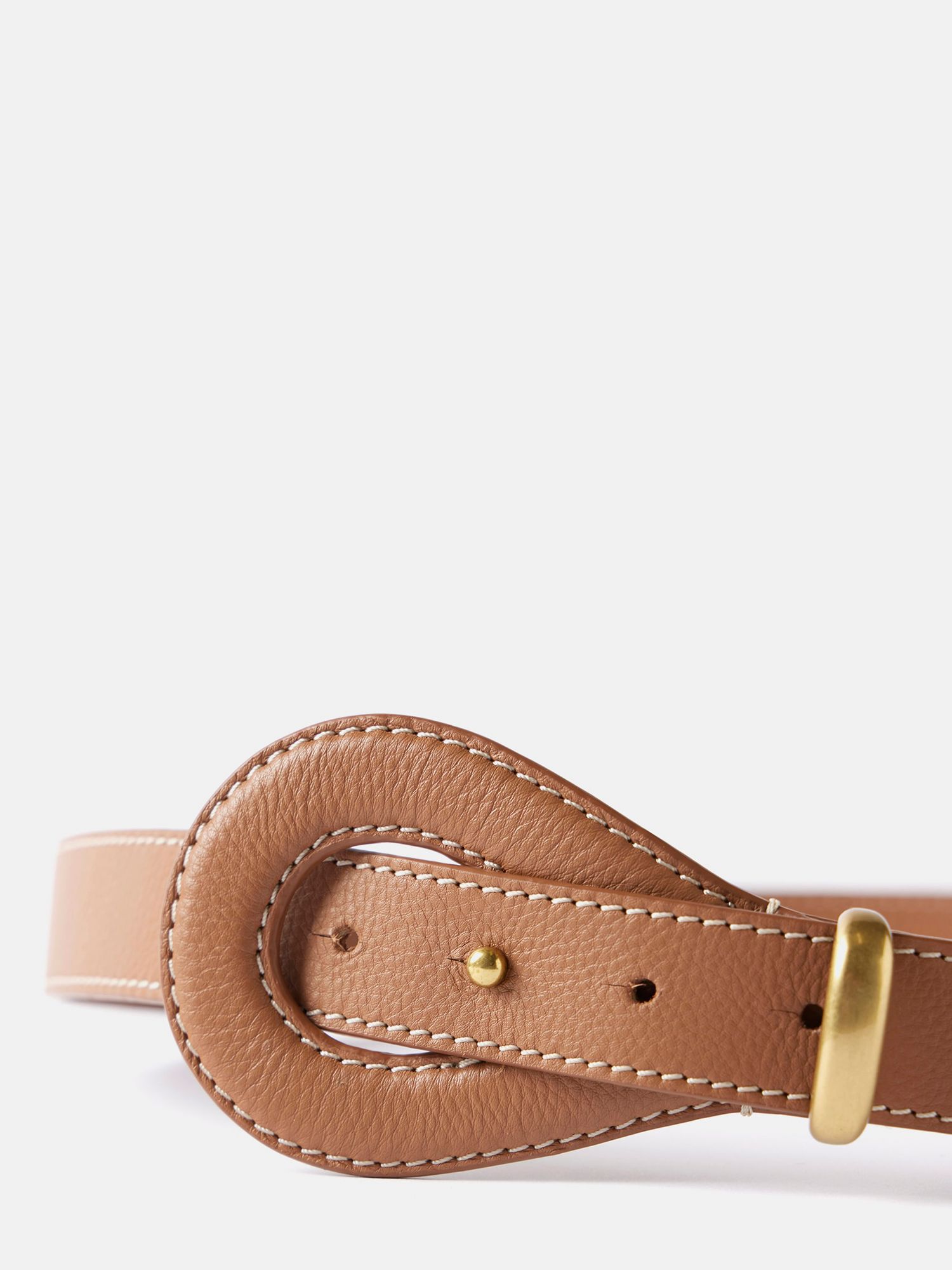Mint Velvet Contrast Stitch Leather Belt, Brown Tan, M-L