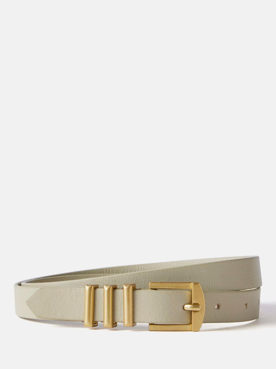 Mint Velvet Leather Skinny Belt, Green Light