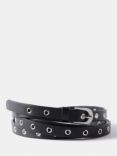 Mint Velvet Skinny Leather Eyelet Belt, Belt, Black