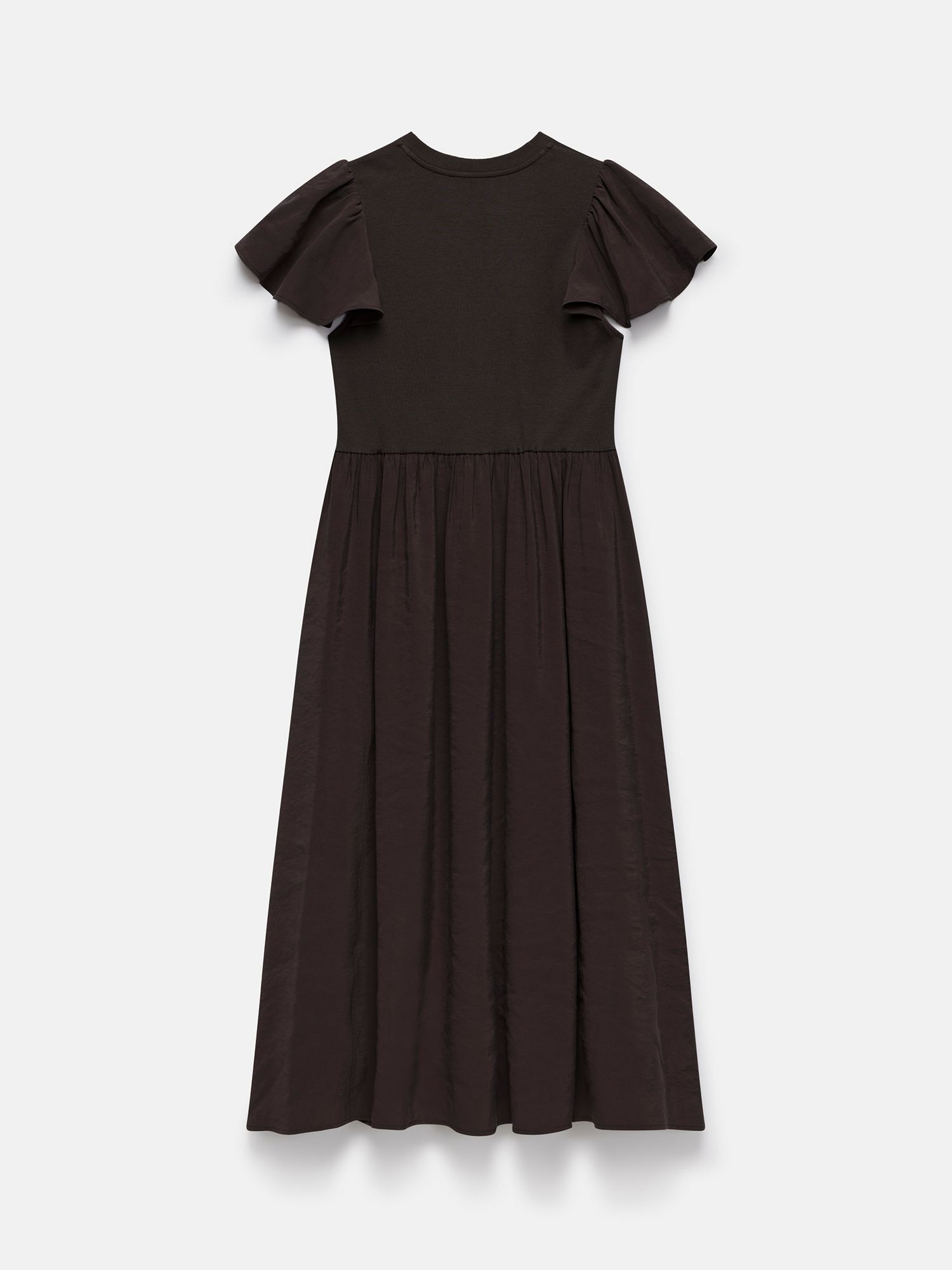 Mint Velvet Ruffle Sleeve Jersey Midi Dress, Dark Brown, L