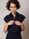 Mint Velvet Cropped Cotton Shirt, Navy, Navy