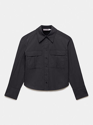 Mint Velvet Cotton Blend Cropped Utility Shirt, Black