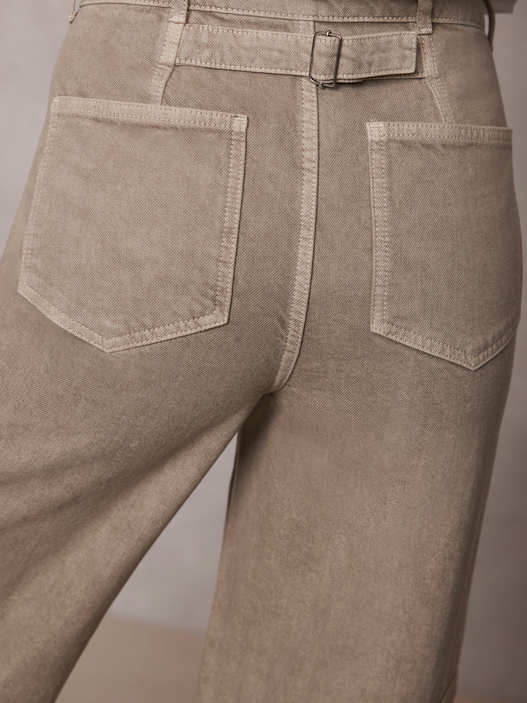 Mint Velvet Wide Leg Utility Jeans, Khaki, 6R