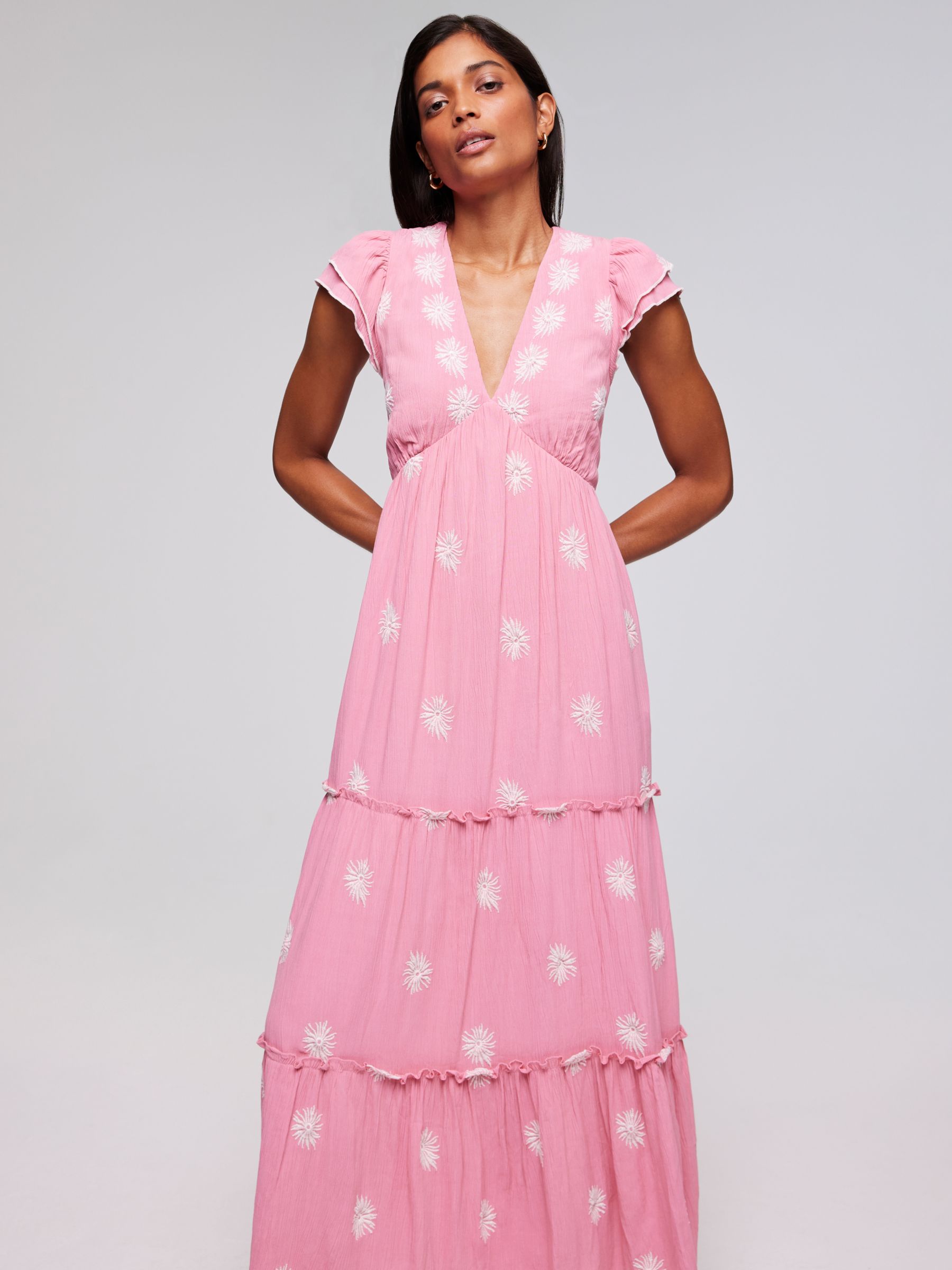 Mint Velvet Floral Embroidered Maxi Dress, Pink Mid, 6