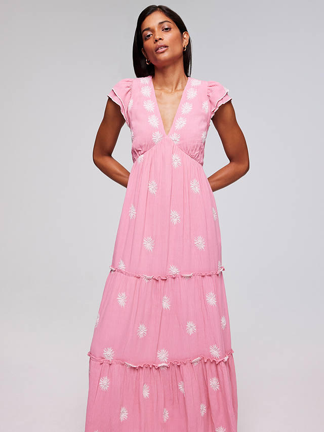 Mint Velvet Floral Embroidered Maxi Dress, Pink Mid