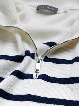 Mint Velvet Striped Knit Top, White/Navy