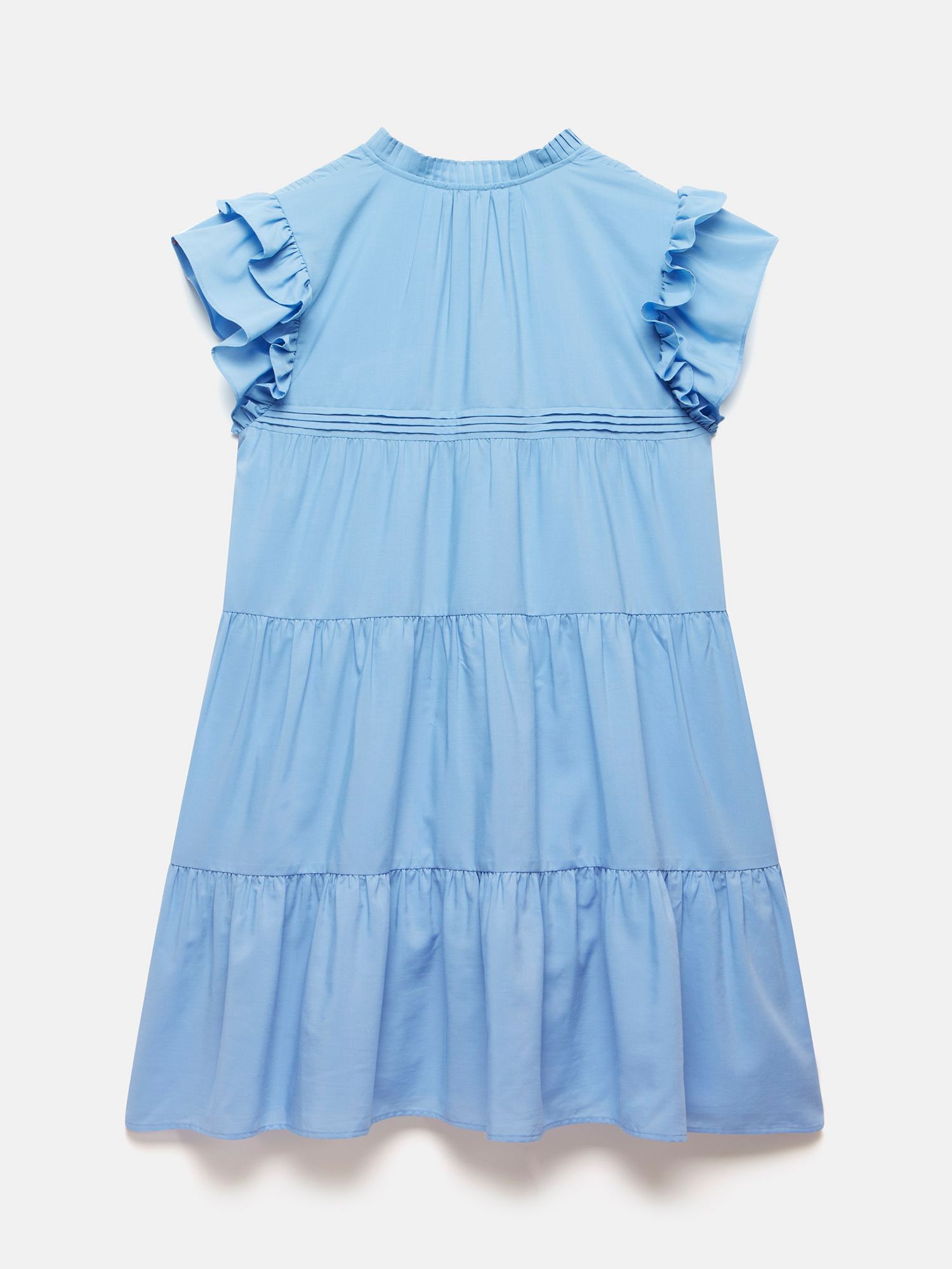 Mint Velvet Ruffle Detail Tiered Mini Dress, Blue, L