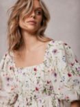 Mint Velvet Floral Print Linen Top, Natural/Multi, Natural/Multi