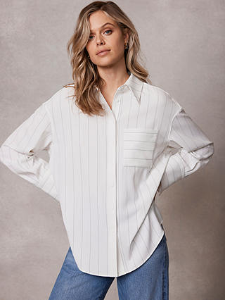 Mint Velvet Oversized Pinstripe Shirt, White