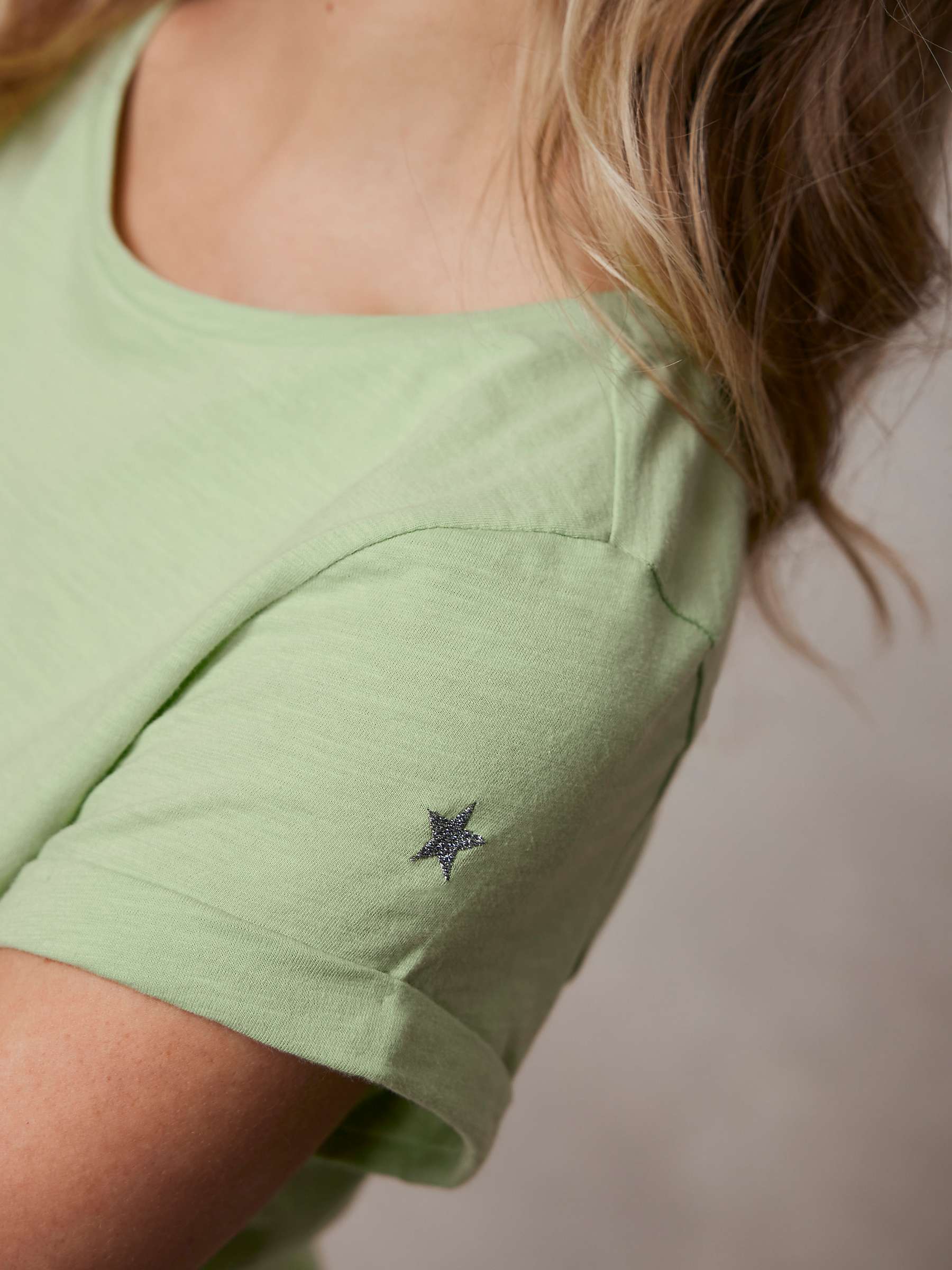 Buy Mint Velvet Cotton Star T-Shirt, Green Online at johnlewis.com