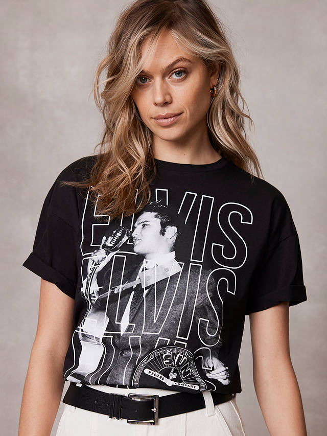 Mint Velvet lvis Cotton Graphic T-Shirt, Black/Multi