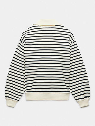 Mint Velvet Striped Cotton Half Zip Sweatshirt, Cream/Black