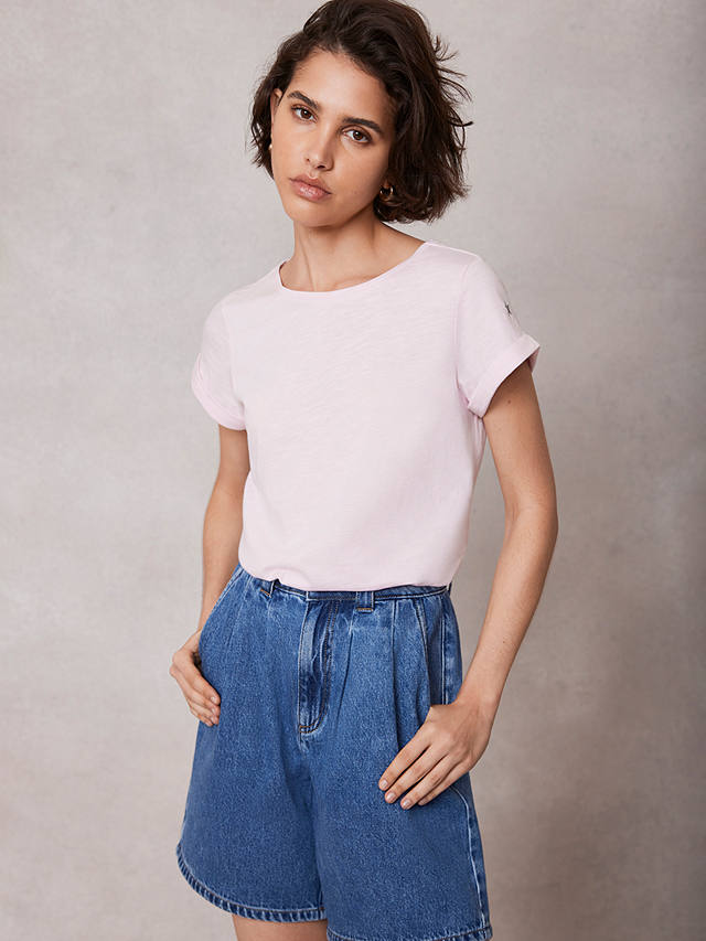 Mint Velvet Cotton Star T-Shirt, Pale Pink