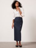 Mint Velvet Button Detail Maxi Skirt, Navy, Navy