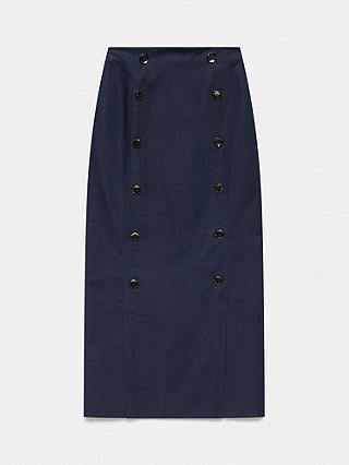 Mint Velvet Button Detail Maxi Skirt, Navy