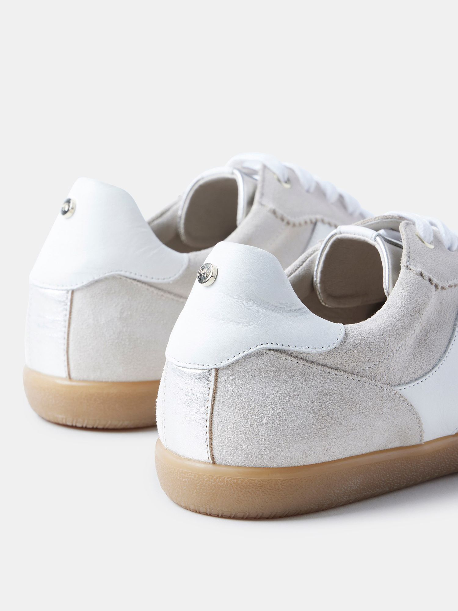 Buy Mint Velvet Leather Side Strip Suede Trainers, Neutral/White Online at johnlewis.com