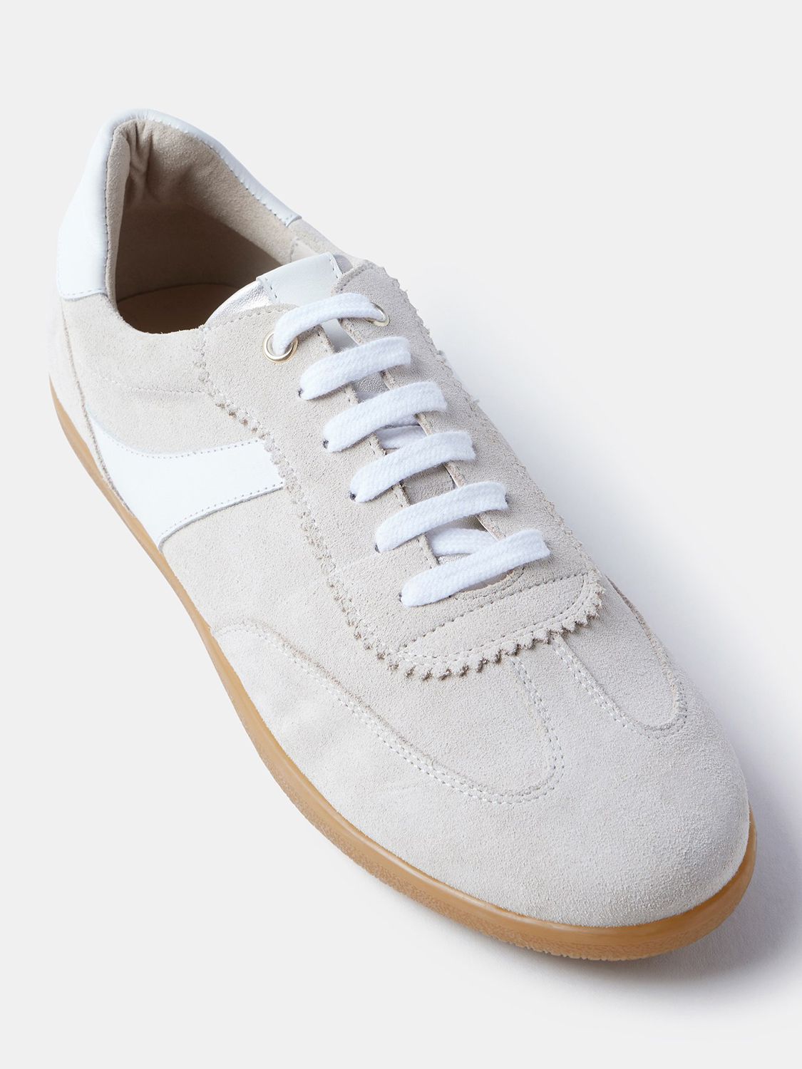 Buy Mint Velvet Leather Side Strip Suede Trainers, Neutral/White Online at johnlewis.com