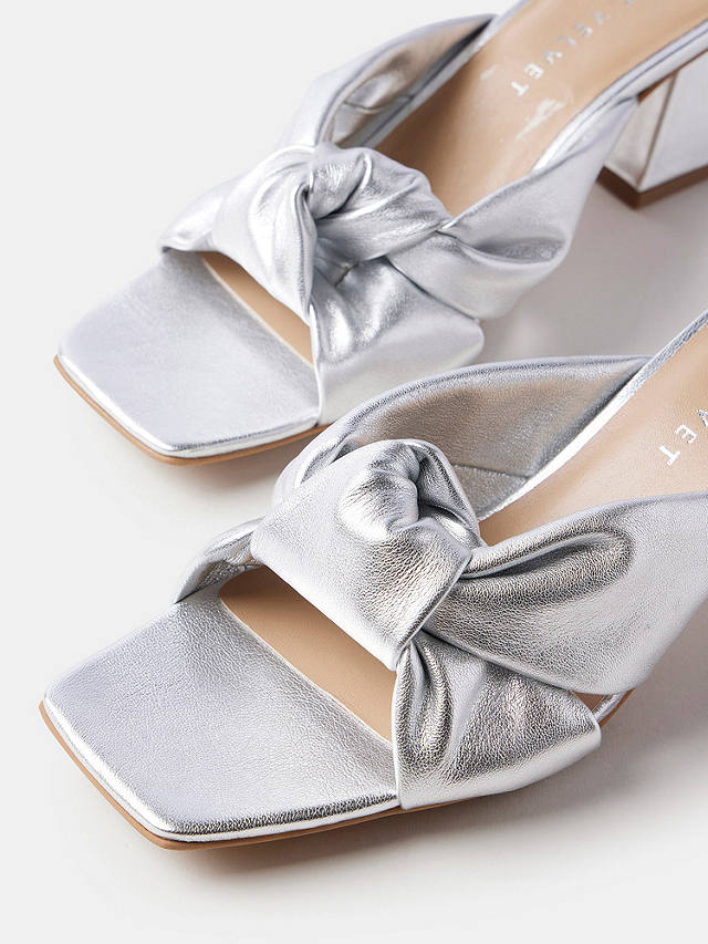 Mint Velvet Twisted Strap Block Heel Leather Mules, Grey Silver