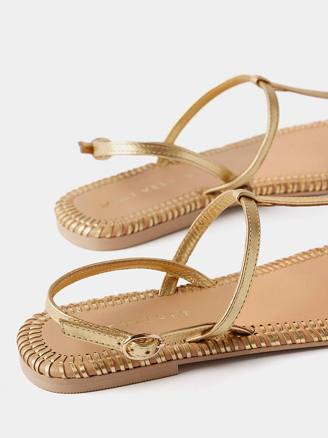Mint Velvet Whipstitch T-Bar Leather Sandals, Gold