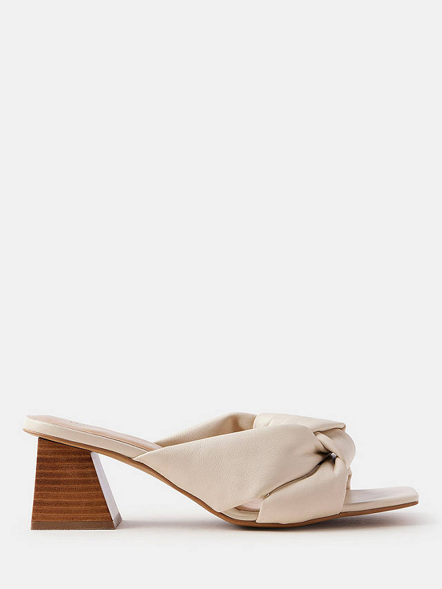 Mint Velvet Twisted Strap Block Heel Leather Mules, Natural
