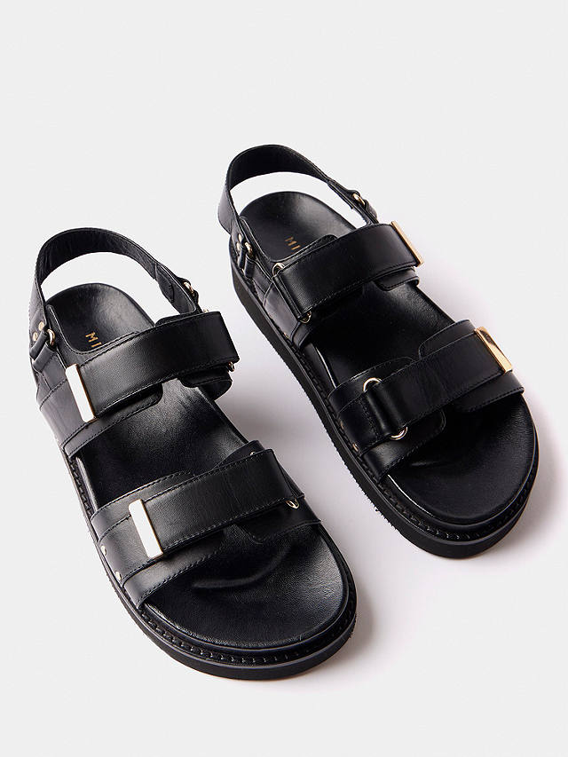 Mint Velvet Leather Flatform Sandals, Black