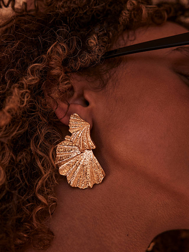 Mint Velvet Double Fan Drop Earrings, Gold