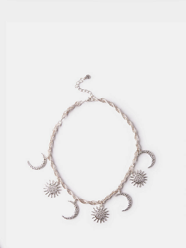 Mint Velvet Sun & Moon Charm Necklace, Silver