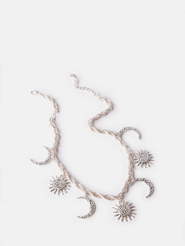 Mint Velvet Sun & Moon Charm Necklace, Silver