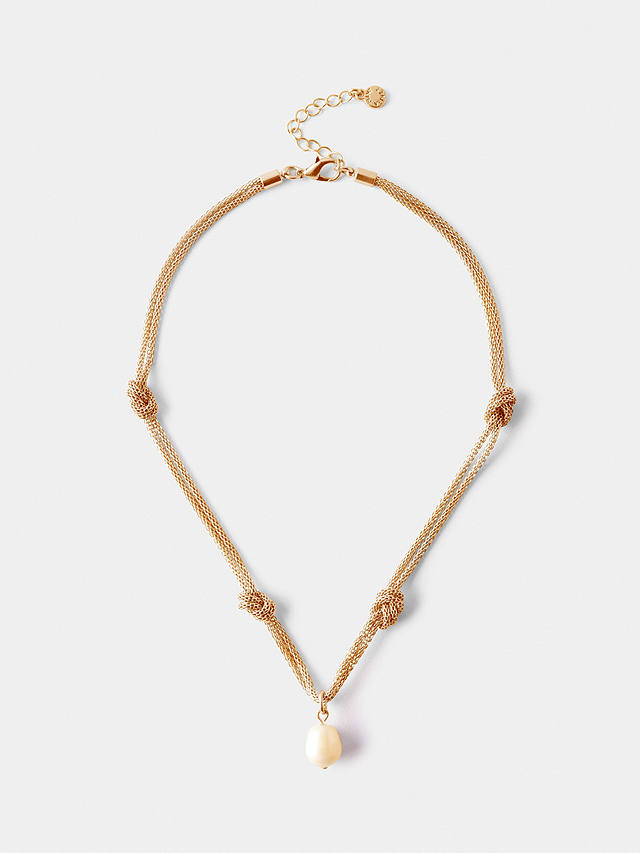 Mint Velvet Pearl Pendant Knot Necklace, Gold