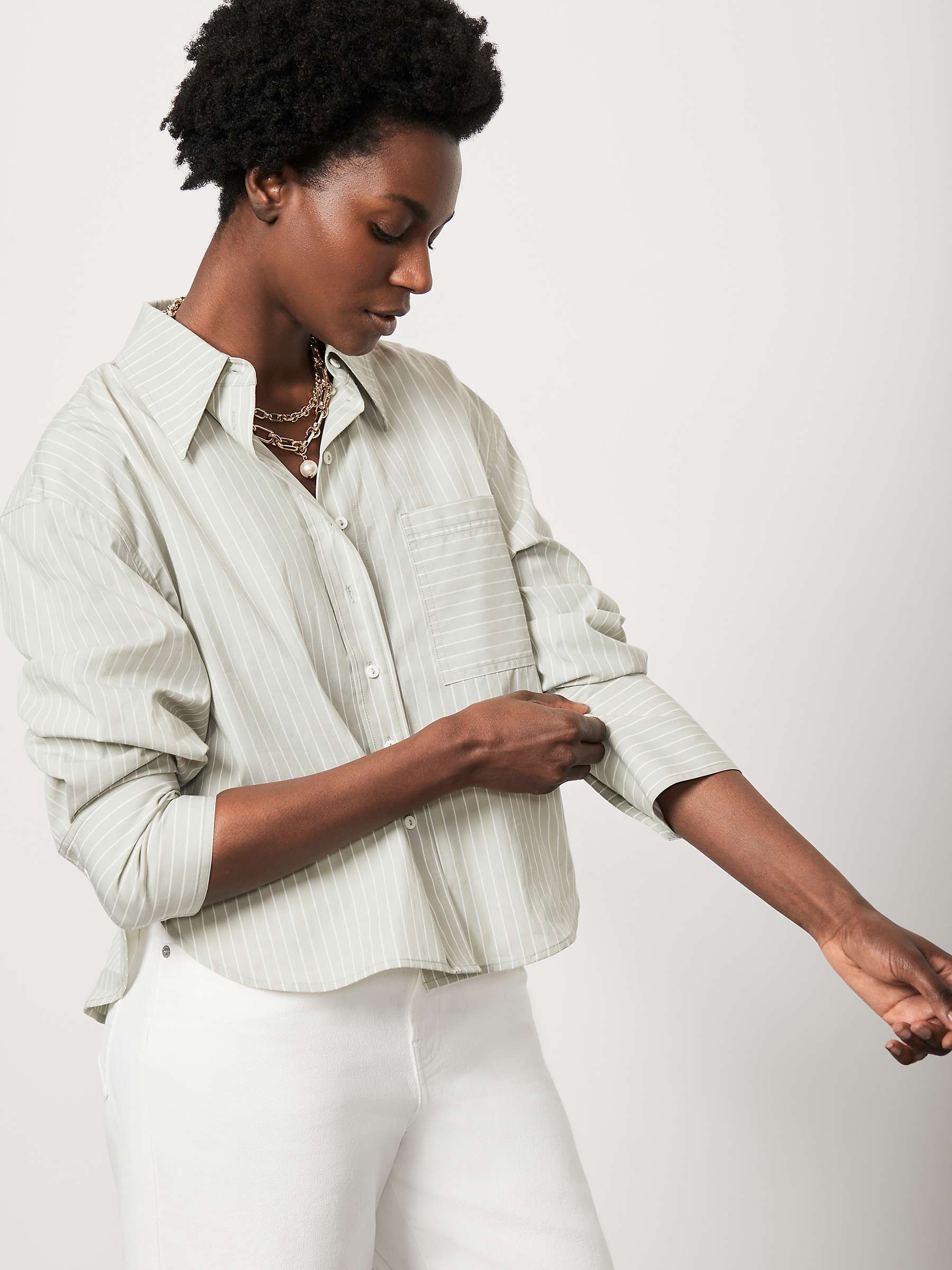 Buy Mint Velvet Striped Cropped Cotton Shirt, Green/White Online at johnlewis.com
