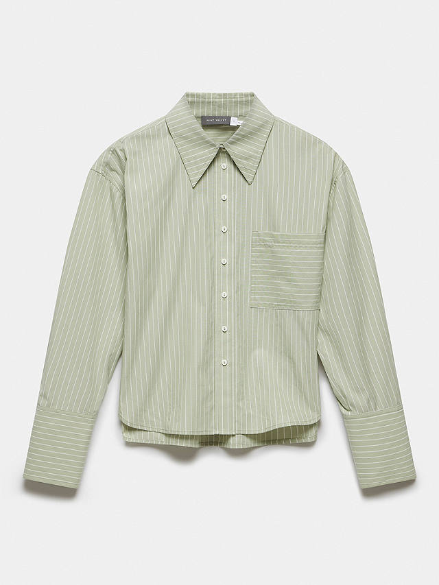 Mint Velvet Striped Cropped Cotton Shirt, Green/White