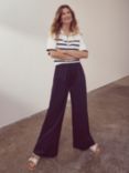 Mint Velvet Cotton Wide Leg Drawstring Trousers, Navy