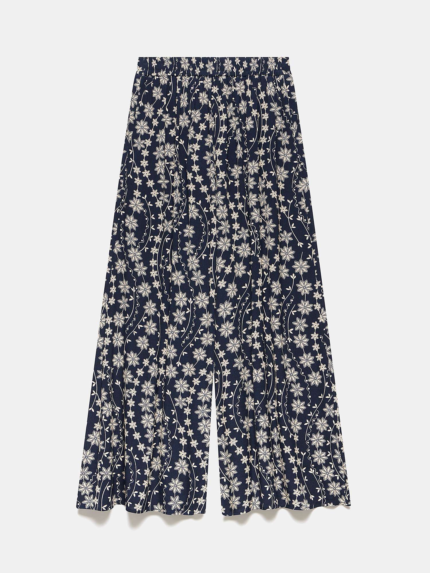 Buy Mint Velvet Floral Print Wide Leg Trousers, Navy/Cream Online at johnlewis.com