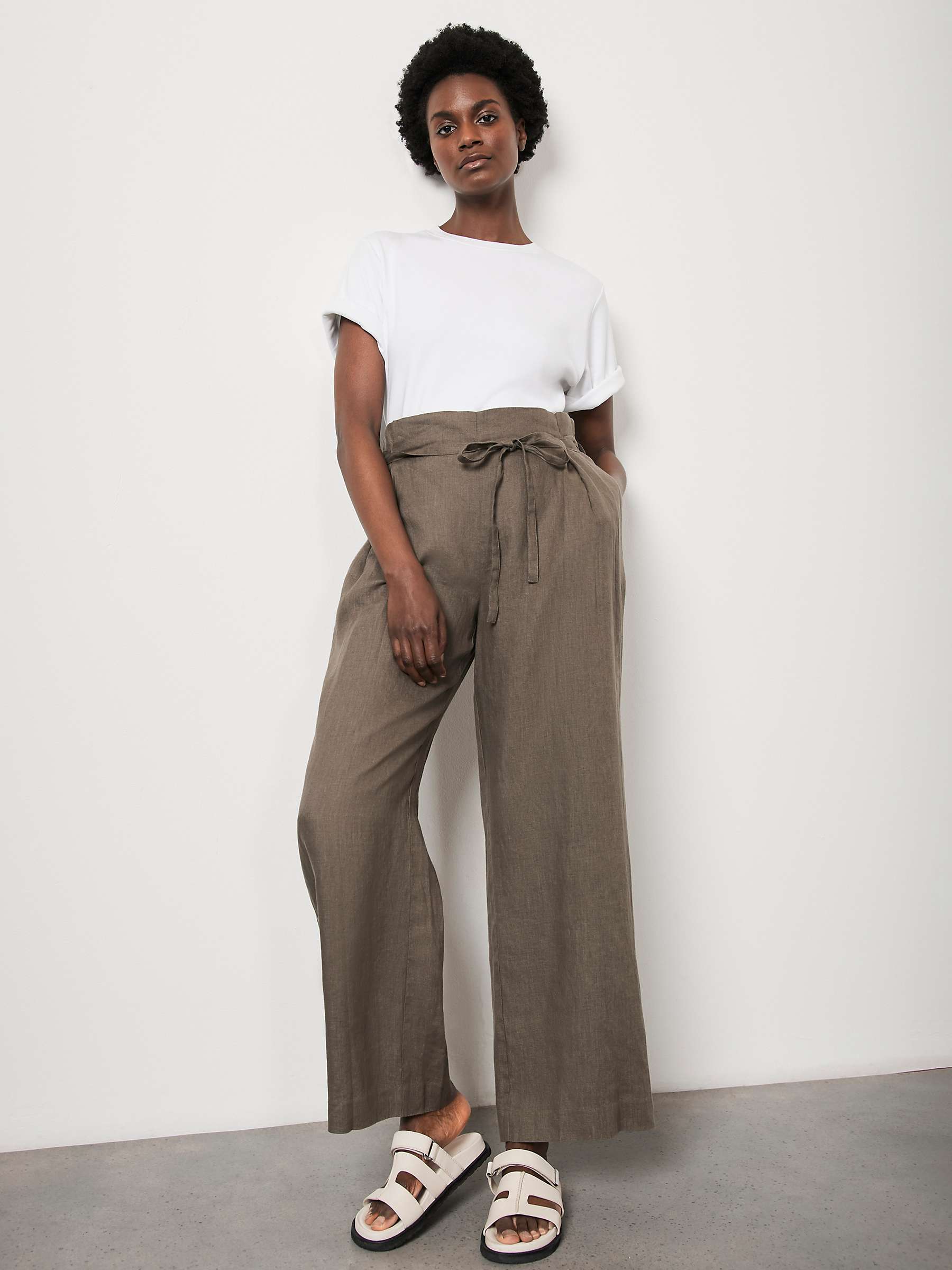 Buy Mint Velvet Belted Wide Leg Linen Trousers, Green Khaki Online at johnlewis.com