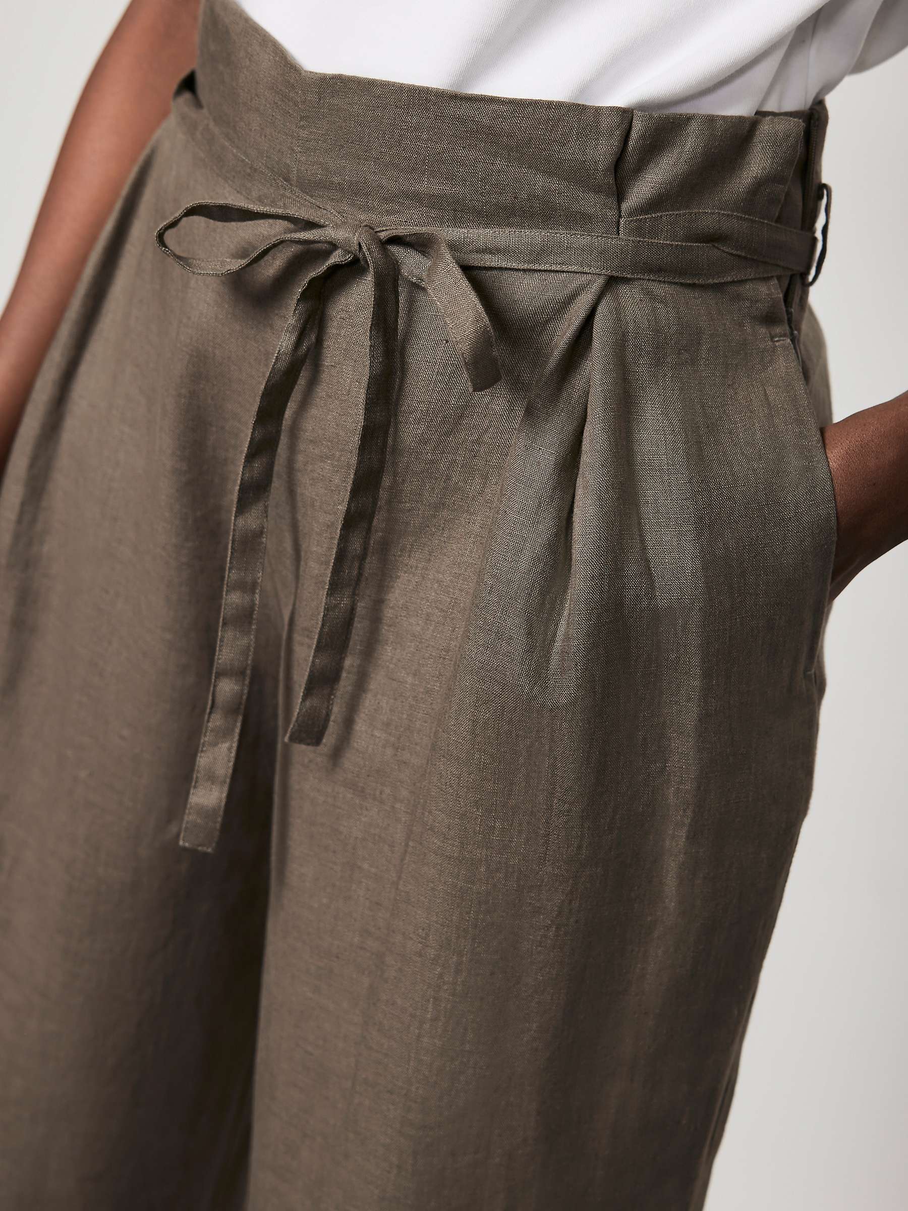 Buy Mint Velvet Belted Wide Leg Linen Trousers, Green Khaki Online at johnlewis.com