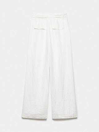 Mint Velvet Belted Wide Leg Linen Trousers, White Ivory