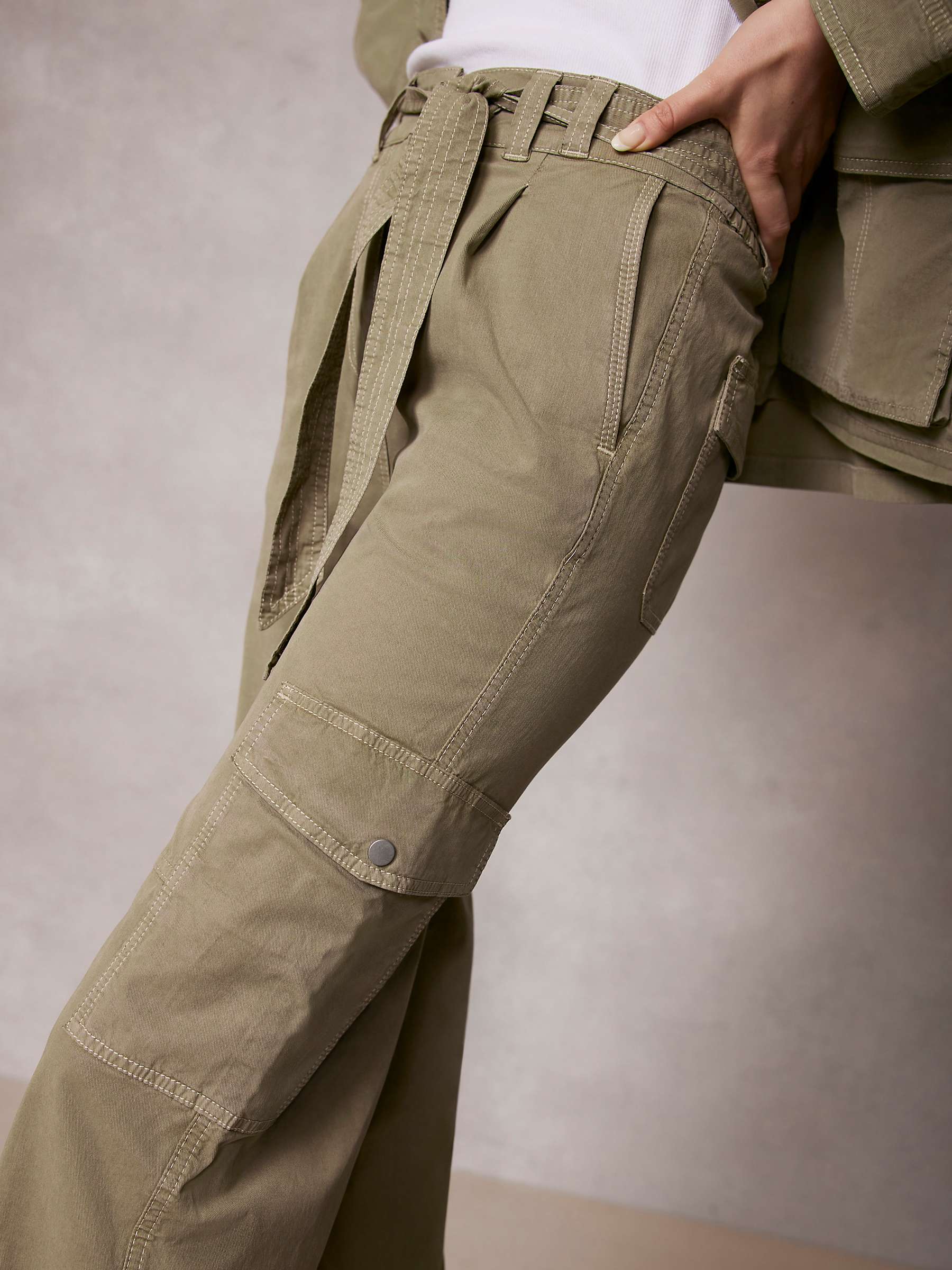 Buy Mint Velvet Tie Cuff Cargo Trousers, Khaki Online at johnlewis.com
