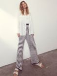 Mint Velvet Striped Crochet Trousers, White/Navy