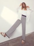 Mint Velvet Striped Crochet Trousers, White/Navy
