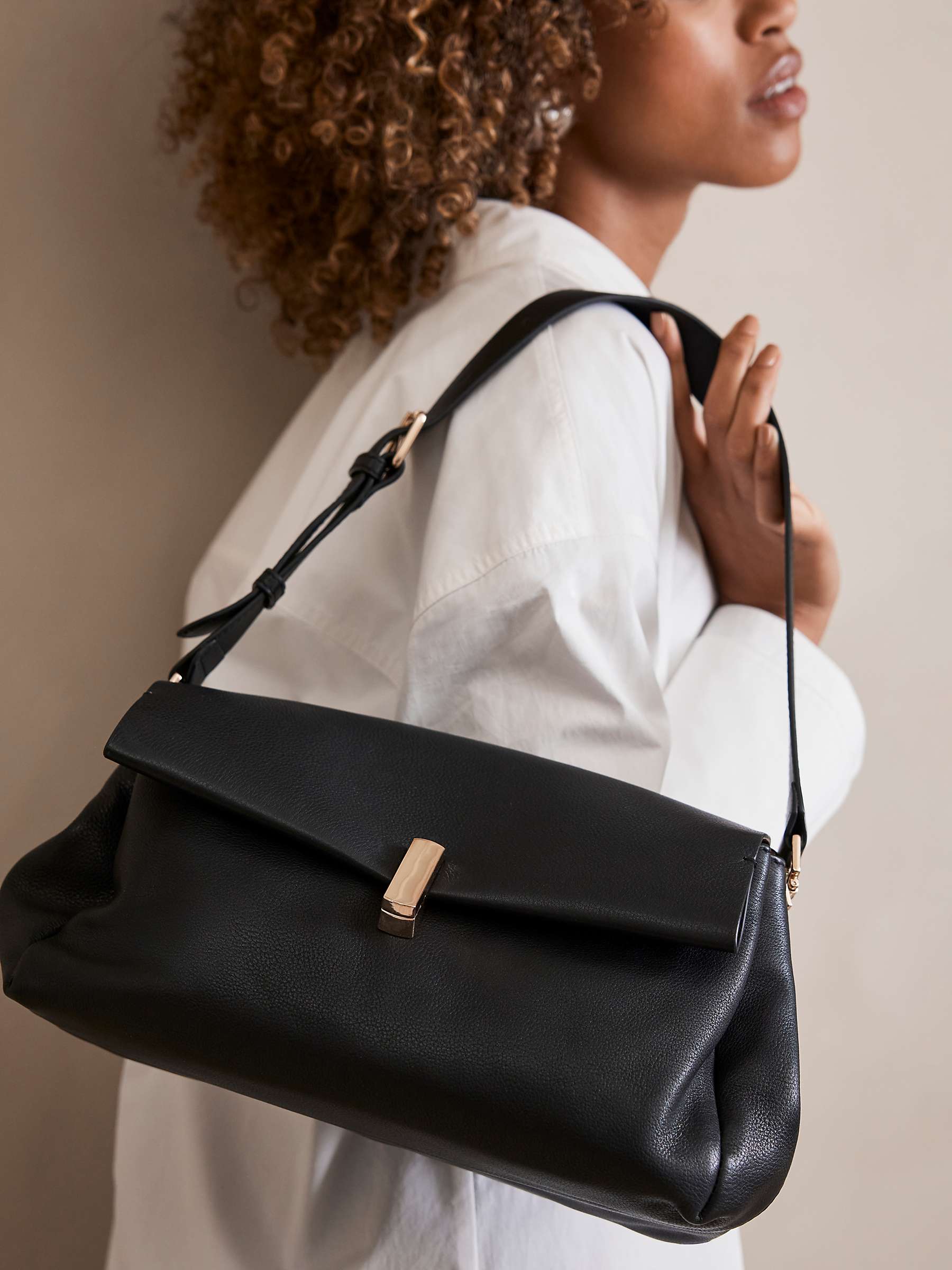 Buy Mint Velvet Leather Shoulder Bag, Black Online at johnlewis.com