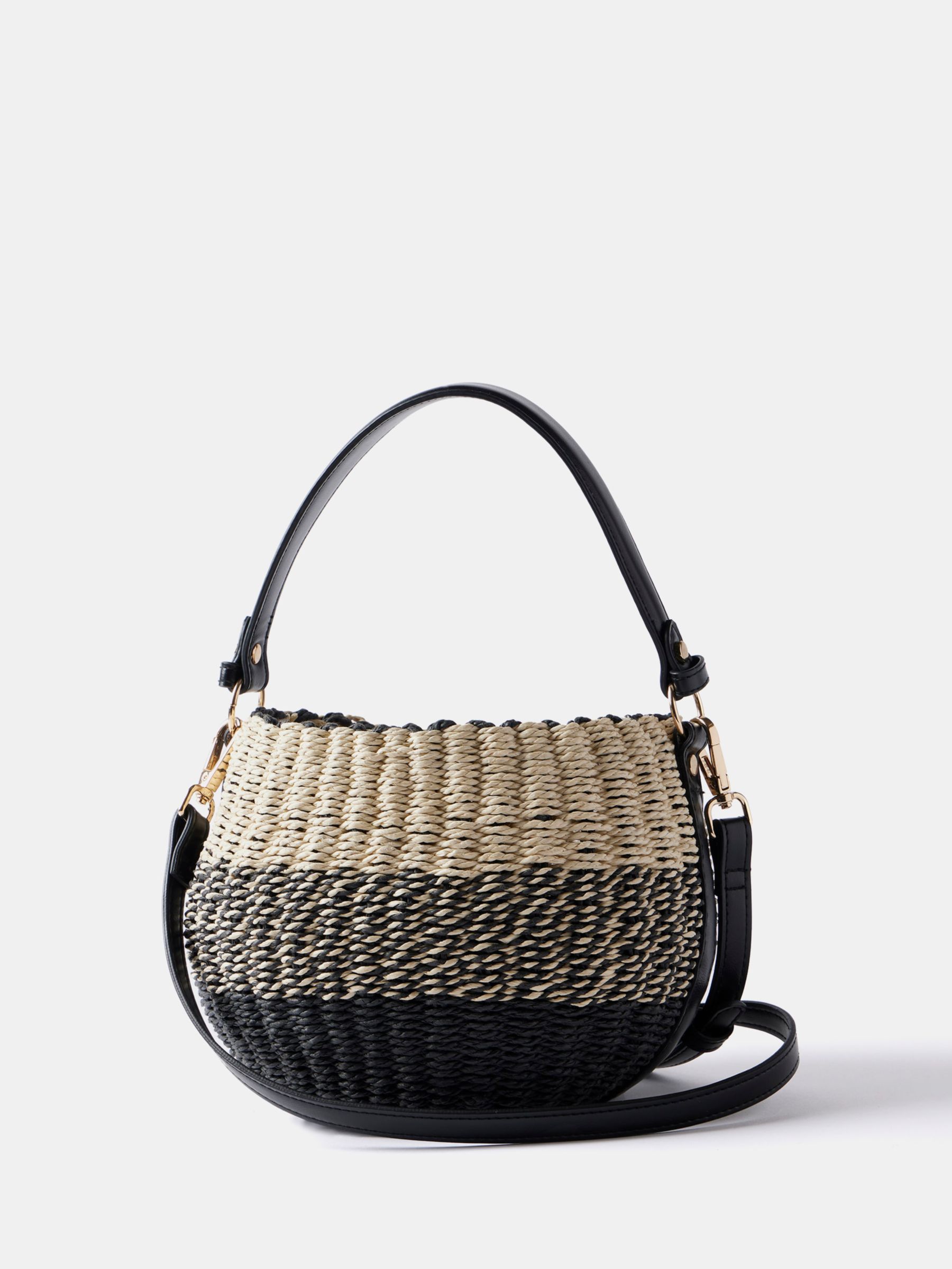 Mint Velvet Straw Basket Bag, Black/Natural