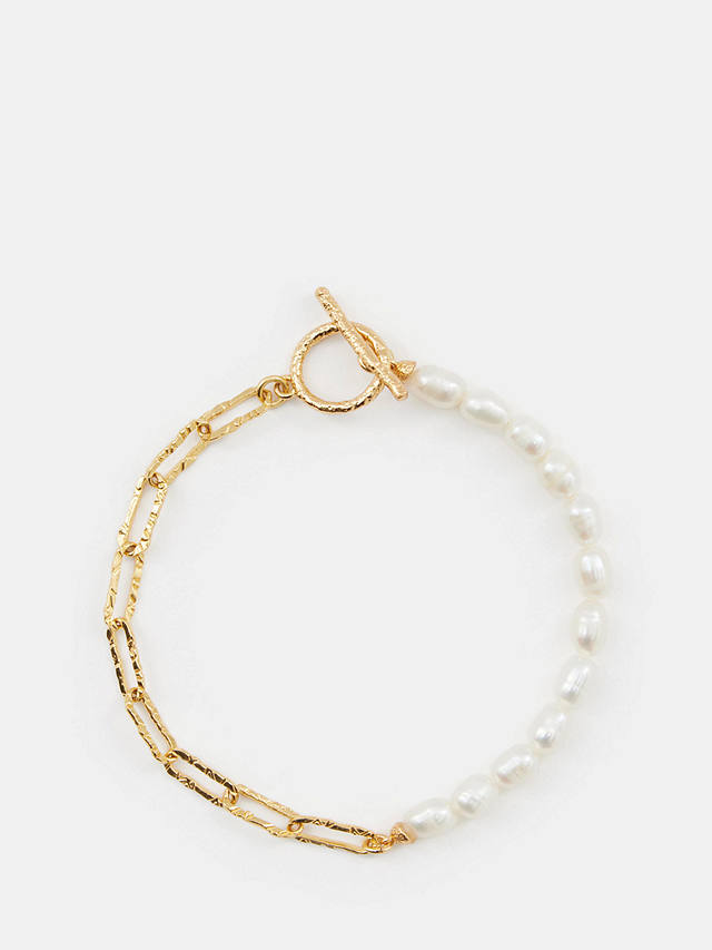 HUSH Hadley Hammered Pearl Chain Bracelet, Gold