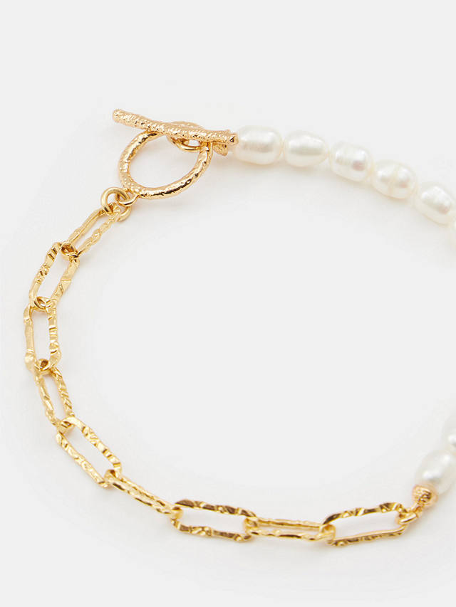 HUSH Hadley Hammered Pearl Chain Bracelet, Gold